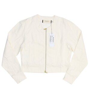 Marni Women's Ivory Cotton Compact Jersey Bomber Jacket - Retail $715 - NWT